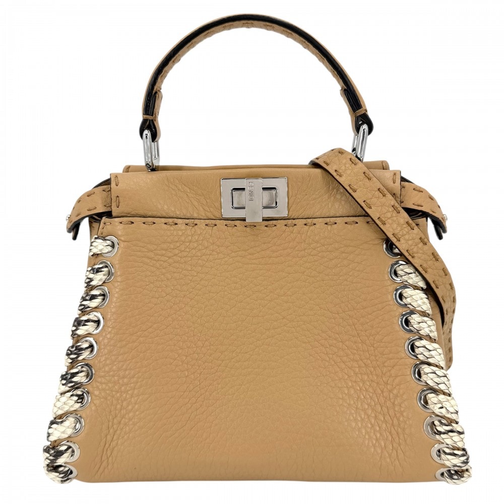 FENDI フェンディ 2WAY セレリア ピーカブー ミニ ハンドバッグ ショルダーバッグ 肩掛け 斜め掛け 8BN244 レザー パイソン ブラウン 茶 シルバー金具 レディース 美品【中古品】