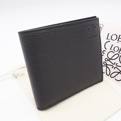 極美品 LOEWE ロエベ ソフトグレインカーフ バイフォールド ウォレット C660302X05 二つ折り財布 グレー ブラック グレインカーフレザー メンズ