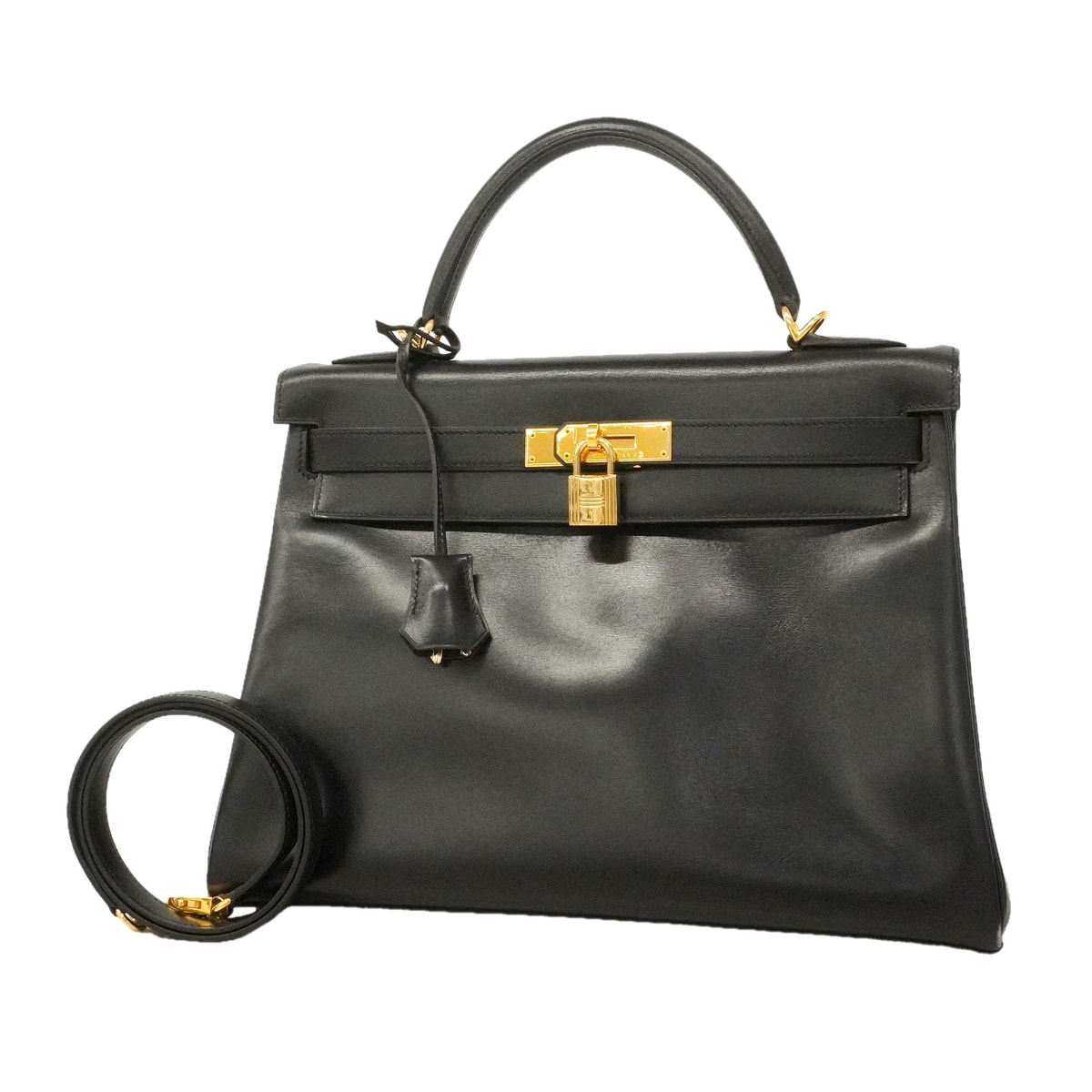 ★最終価格★SALE【6ie7162】エルメス ハンドバッグ ケリー32 ボックスカーフ ブラック ゴールド金具 □D刻印 2wayバッグ【中古】レディース