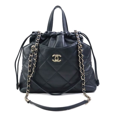 シャネル CHANEL ハンドバッグ ショルダーバッグ レザー ブラック ゴールド レディース【中古】 e61541j