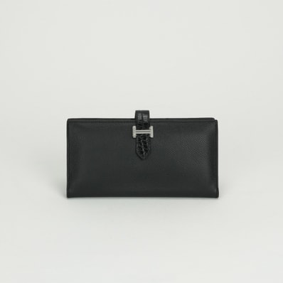 エルメス HERMES ベアンスフレタッチ ベアン スフレ タッチ 財布 長財布 ロングウォレット エプソン アリゲーター クロコダイル ノワール noir ブラック Black 黒 シルバー金具 ヴォーエプソン