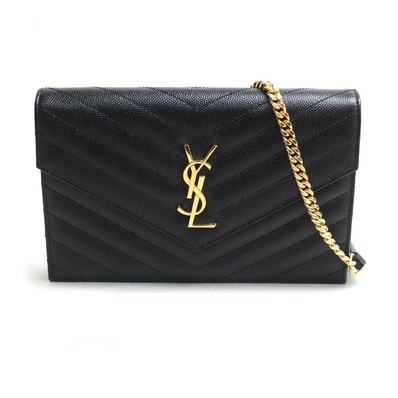 SAINT LAURENT サンローラン カサンドラ チェーンウォレット ショルダーバッグ ブラック 393953 レディース【中古】【美品】