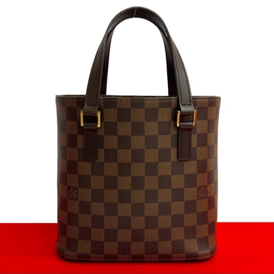 LOUIS VUITTON ルイヴィトン ヴァヴァン PM ダミエ レザー PVC ハンドバッグ ブラウン
i40-9