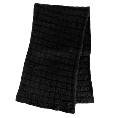 CHANEL シャネル マフラー チェック ファッションアイテム ニット ココマーク カシミヤ シルク ポリアミド ブラック 黒 レディース 秋 冬【中古品】