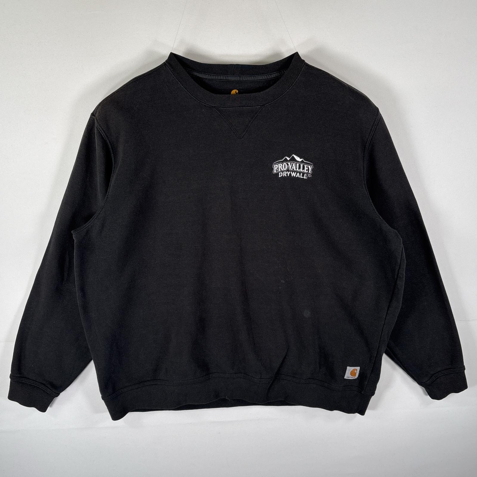 古着 カーハート Carhartt スウェット トレーナー クルーネック 前V ワンポイントロゴ刺繍 大きいサイズ 14041  ブラック メンズ