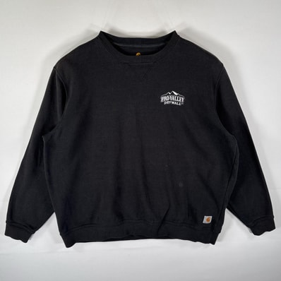 古着 カーハート Carhartt スウェット トレーナー クルーネック 前V ワンポイントロゴ刺繍 大きいサイズ 14041 ブラック メンズ