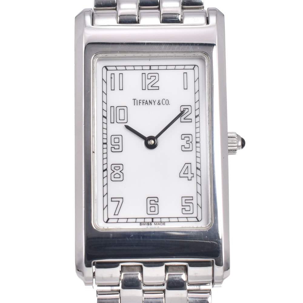 ティファニー TIFFANY&Co. クラシック レクタンギュラー SS ホワイト クォーツ メンズ 良品 腕時計 A#149449
