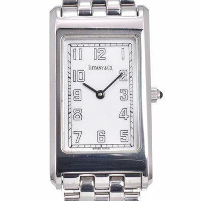 ティファニー TIFFANY&Co. クラシック レクタンギュラー SS ホワイト クォーツ メンズ 良品 腕時計 A#149449