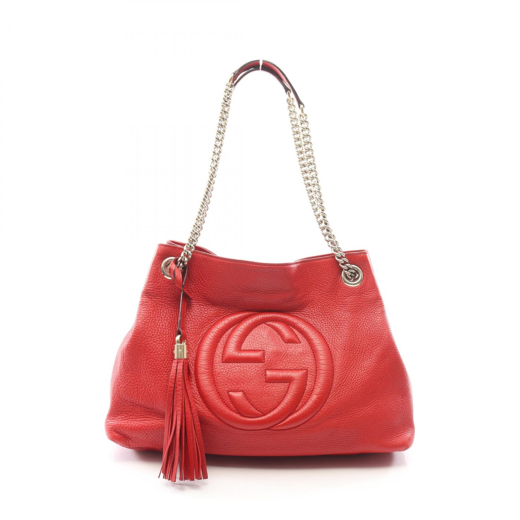 グッチ GUCCI ソーホー インターロッキングG ショルダーバッグ バッグ レザー レディース レッド系 308982 【中古】
