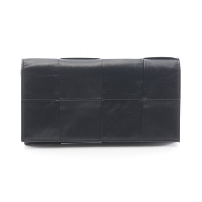 ボッテガヴェネタ BOTTEGA VENETA マキシイントレチャート 二つ折り長財布 財布 レザー メンズ レディース ブラック系 【中古】