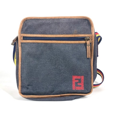 フェンディ FENDI ロゴ ポシェット 斜め掛け カバン ショルダーバッグ デニム ブルー
