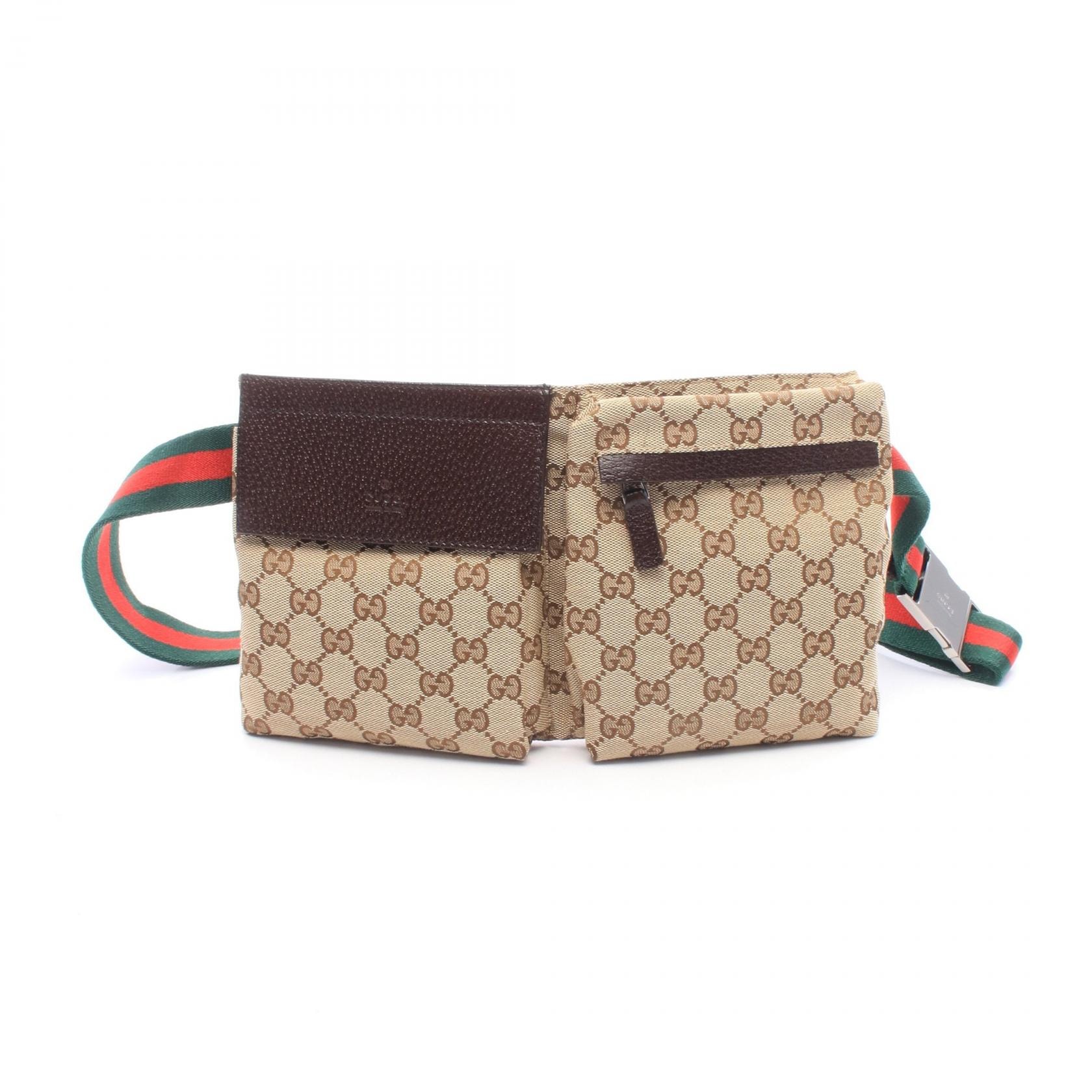グッチ GUCCI GGキャンバス ウエストバッグ ボディバッグ バッグ キャンバス レザー メンズ レディース ベージュ系 / ブラウン系 28566 【中古】