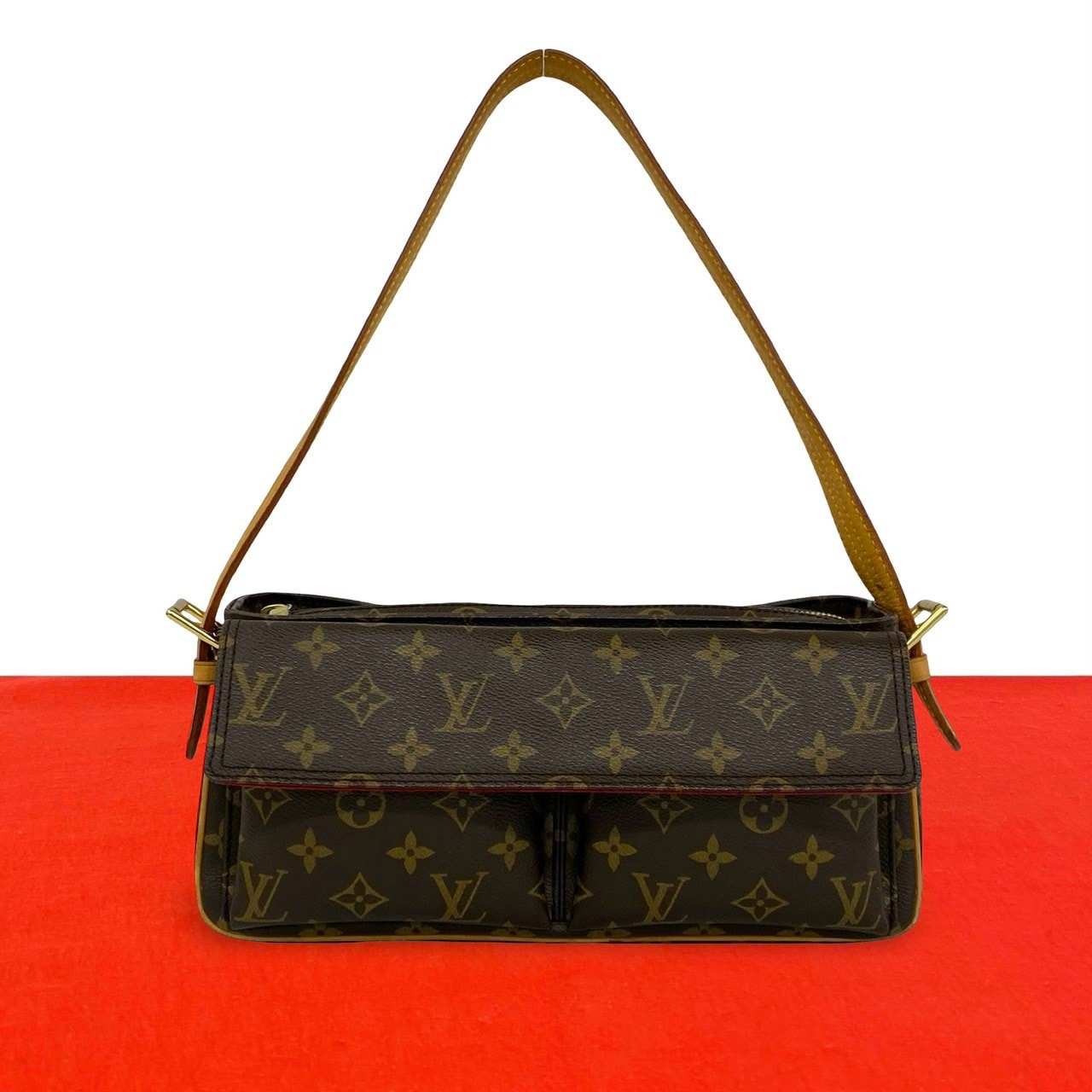 LOUIS VUITTON ルイヴィトン ヴィバシテ MM モノグラム レザー PVC ショルダーバッグ ブラウン
 23415