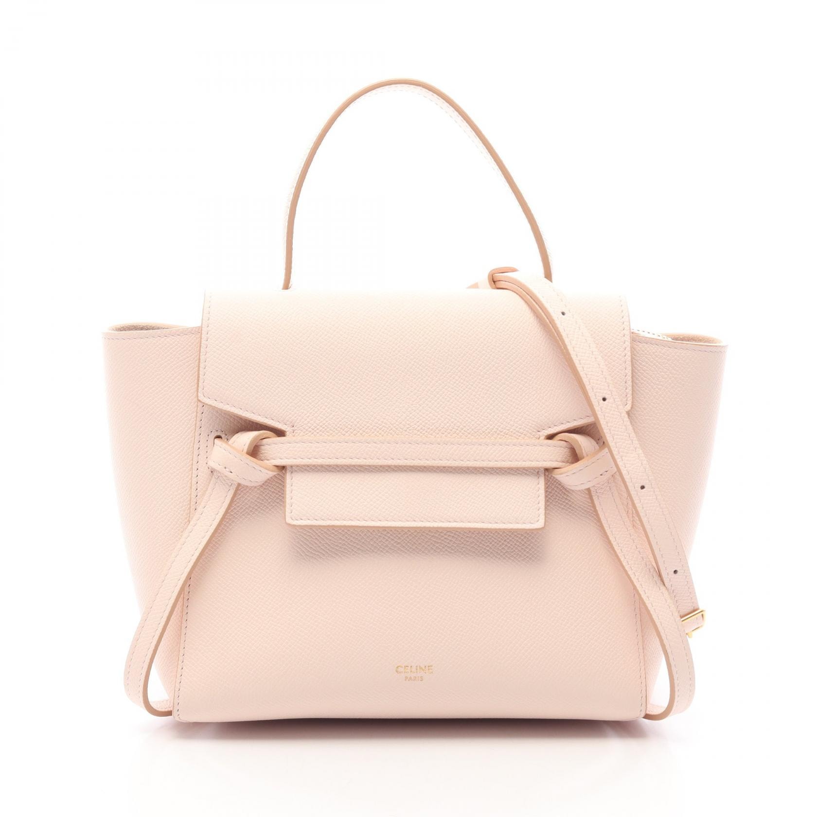 セリーヌ CELINE BELT BAG NANO ベルトバッグ ナノ 2WAY ハンドバッグ バッグ レザー レディース ピンク系 【中古】