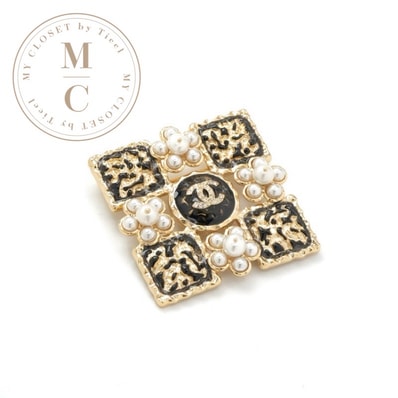 シャネル CHANEL ブローチ コサージュ ゴールド ブラック ココマーク ラインストーン