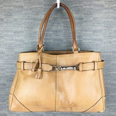 COACH/コーチ レザー ハンド/トートバッグ 茶 タッセル付き 管NO.B23-3