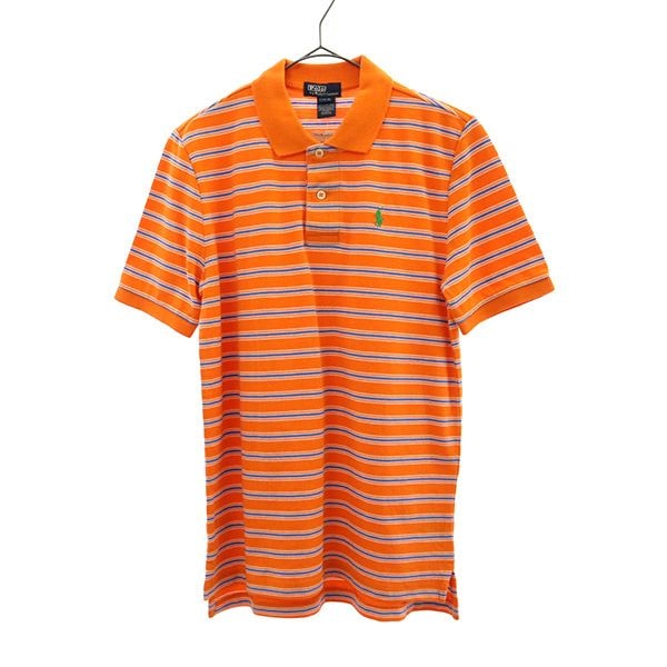 未使用 Polo by Ralph Lauren ポロバイラルフローレン ボーダー 半袖 ポロシャツ L(14-16) オレンジ 鹿の子