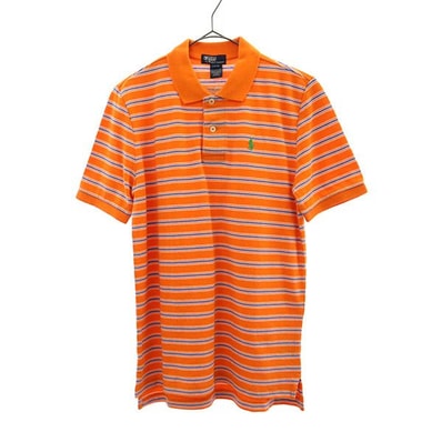 未使用 Polo by Ralph Lauren ポロバイラルフローレン ボーダー 半袖 ポロシャツ L(14-16) オレンジ 鹿の子