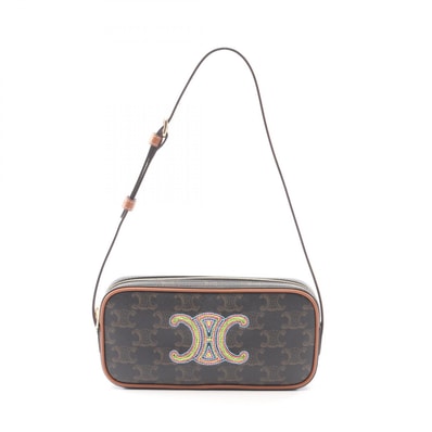 セリーヌ CELINE キュイル トリオンフ ミニ カメラバッグ ショルダーバッグ バッグ PVCコーティングキャンバス レザー レディース ブラック系 / ブラウン系 【中古】