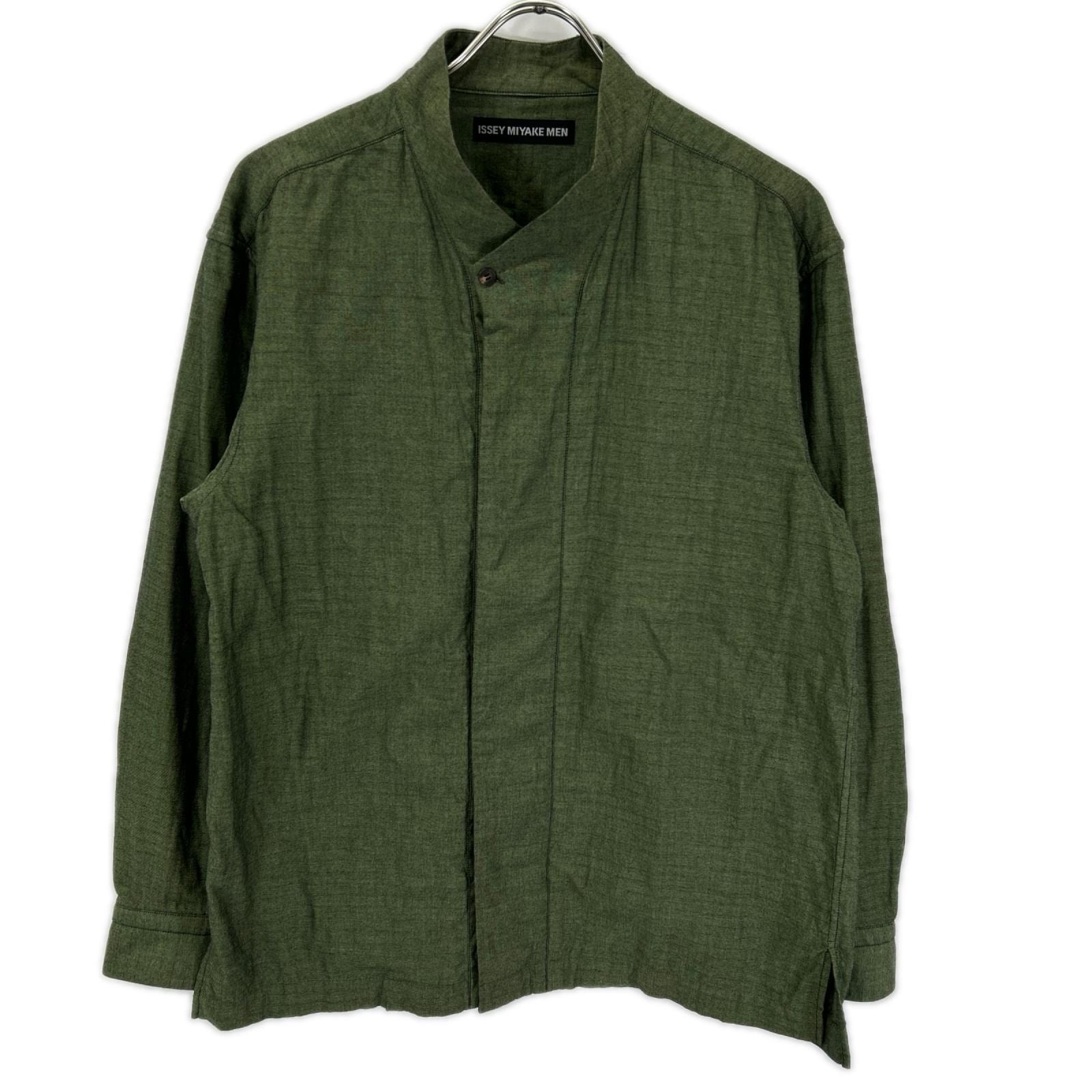 イッセイミヤケメン 16SS ME61FJ013 グリーン ノーカラー 長袖シャツ 3