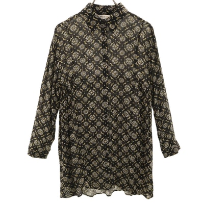 ZARA ザラ 総柄 長袖 シャツワンピース XS ブラック