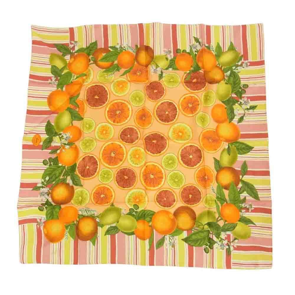 傷や汚れあり】GUCCI グッチ ストール シルク100% フルーツ オレンジ