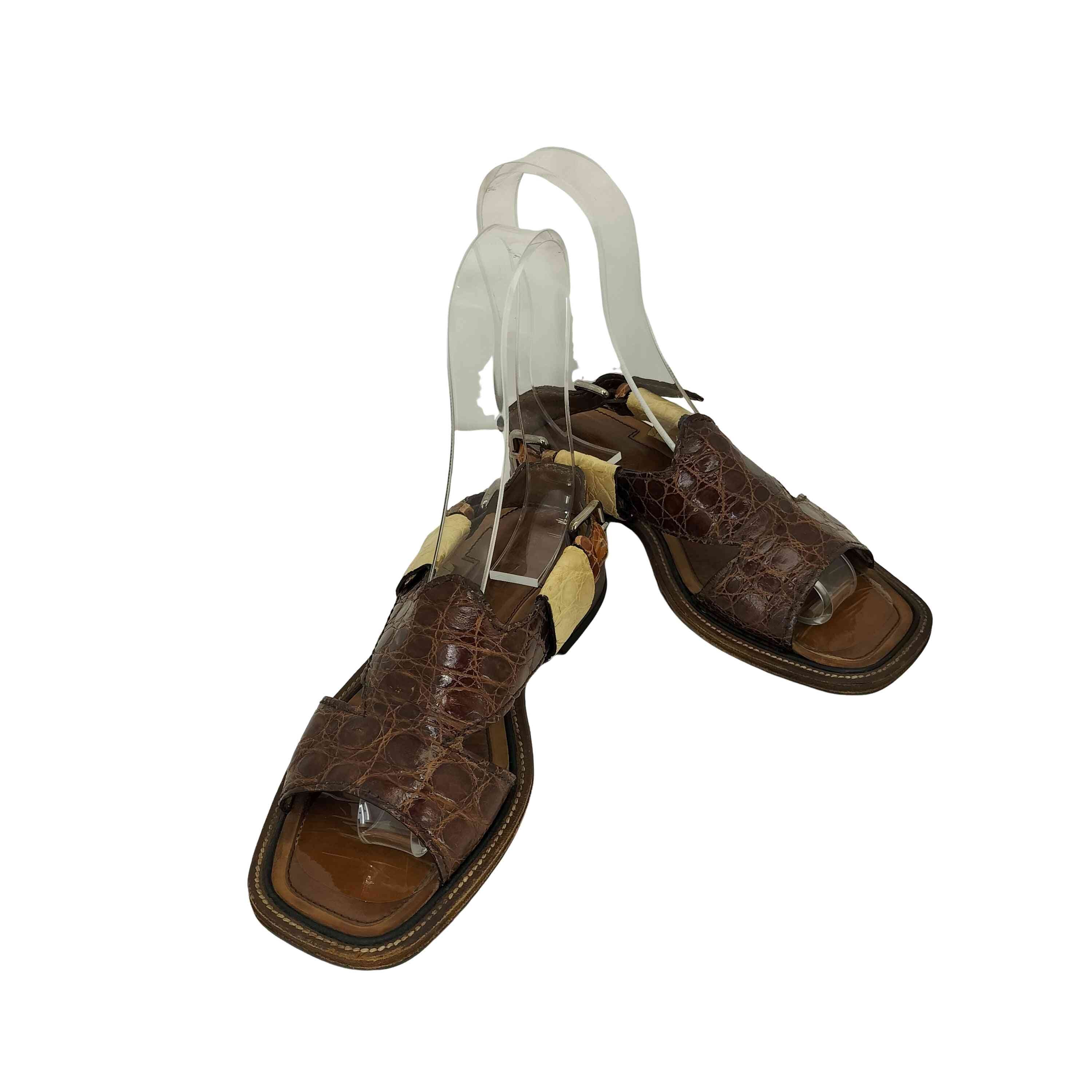 型押しクロコ ストラップサンダル【1136477737107】