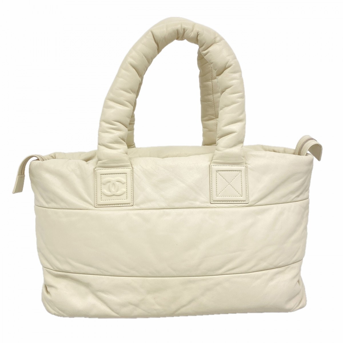 【6da0207-k】シャネル トートバッグ コココクーン レザー アイボリー シルバー金具【中古】レディース