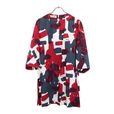 MARNI マルニ イタリア製 総柄 7分袖 ワンピース 40 レッド×グレー