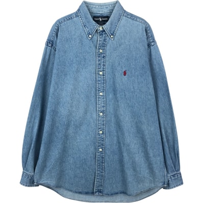 古着 ラルフローレン Ralph Lauren BLAKE 長袖 ボタンダウンデニムシャツ メンズL相当/eaa666234