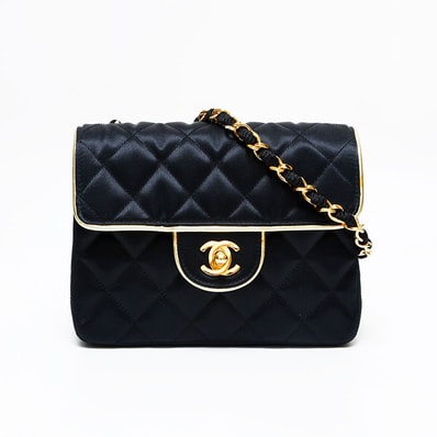シャネル CHANEL 1番台 1989-1991ミニマトラッセ サテンシングルフラップ ショルダーバッグ【中古】