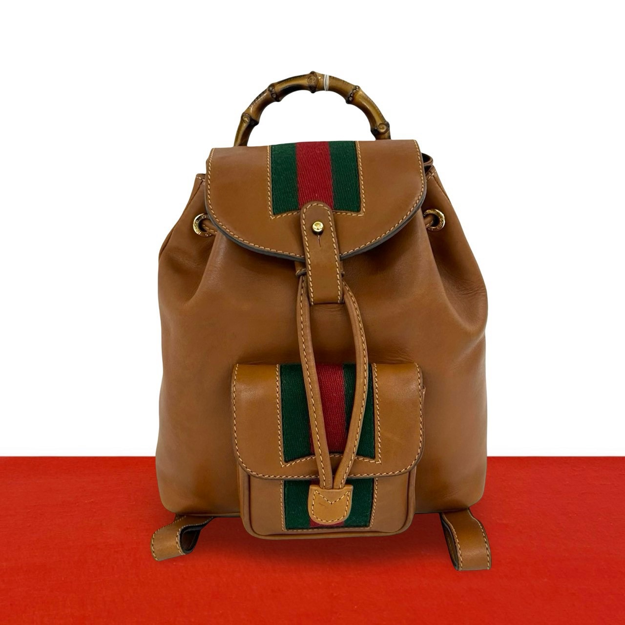 GUCCI グッチ シェリーライン バンブー レザー リュックサック ブラウン
 34010