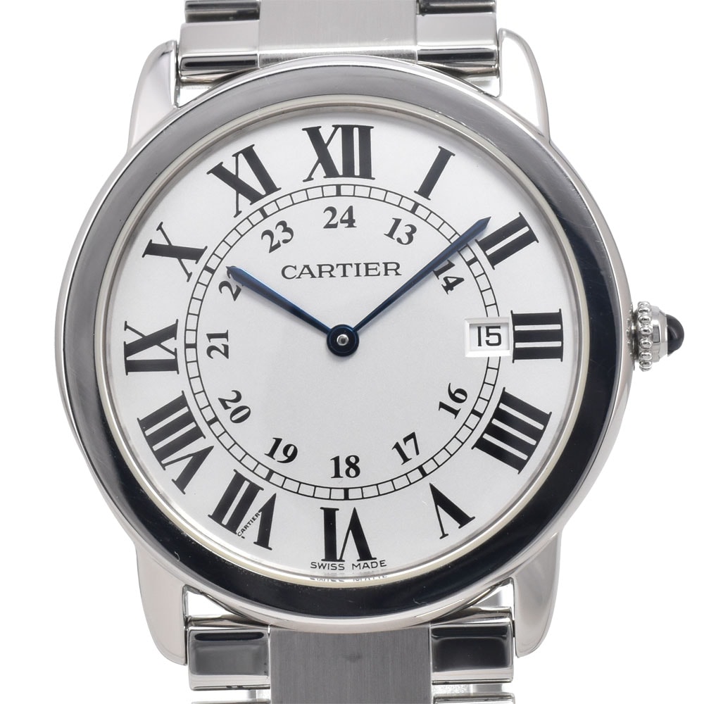 カルティエ CARTIER W6701005 ロンドソロ LM デイト シルバー クォーツ メンズ 美品 内箱・保証書付き 腕時計 M#151265