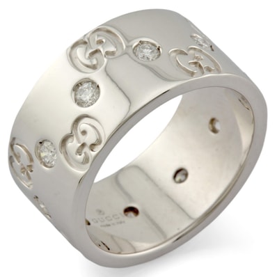 グッチ アイコン ワイド リング 指輪 9.5号 18金 K18ホワイトゴールド ダイヤモンド レディース GUCCI 中古