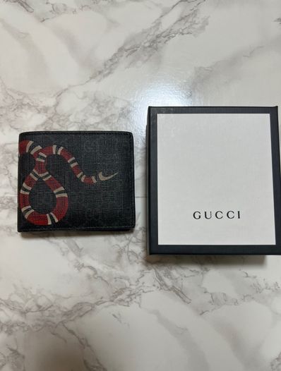 GUCCI Kingsnake Print GG Supreme Coin Wallet "Black"