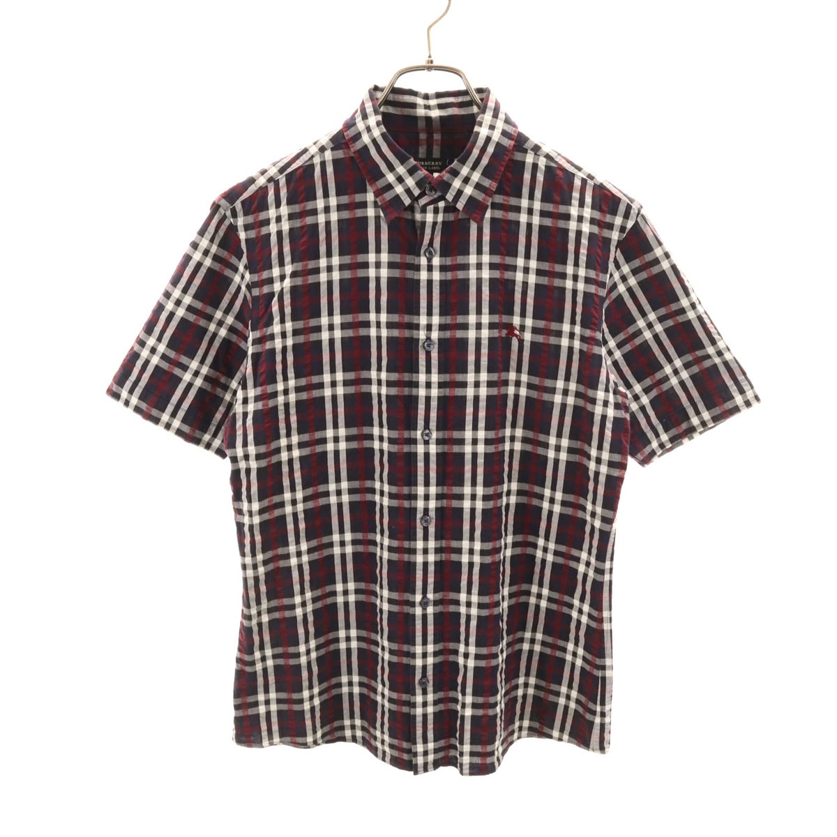 BURBERRY BLACK LABEL バーバリーブラックレーベル チェック柄 半袖 シアサッカー シャツ 2 ネイビー 三陽商会
