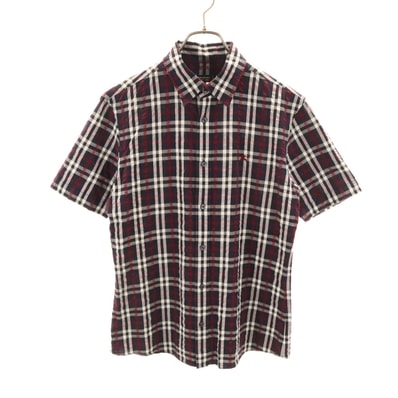 BURBERRY BLACK LABEL バーバリーブラックレーベル チェック柄 半袖 シアサッカー シャツ 2 ネイビー 三陽商会