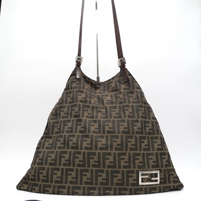 FENDI(フェンディ)ズッカ ヴィンテージ ワンショルダーバッグ ホーボーバッグ FF柄 ブラウン キャンバス レザー シルバー金具 レディース【中古】