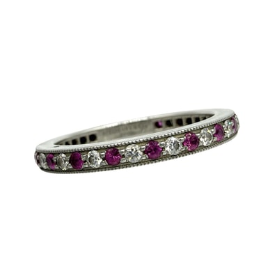 TIFFANY&Co. ティファニー 指輪 レガシー フルエタニティ ジュエリー アクセサリー Pt950プラチナ ダイヤモンド 約10号 シルバー ピンク レディース 約3.9g【中古品】