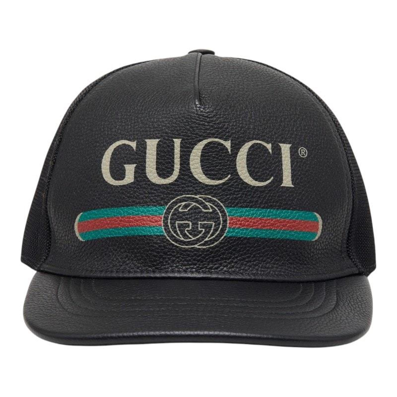 グッチ インターロッキングG シェリーライン ベースボールキャップ メッシュ サイズXL 60 426887 ブラック レザー メンズ GUCCI 【中古】