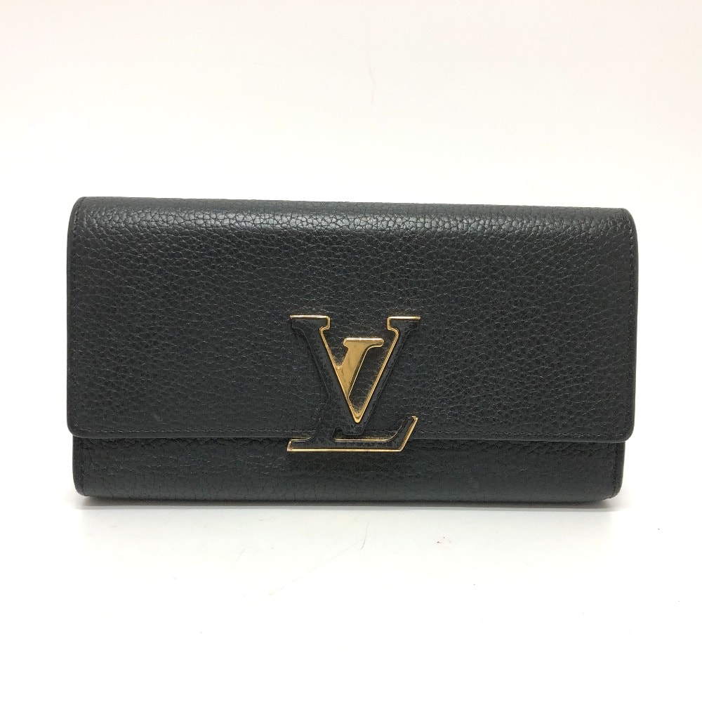 ルイヴィトン LOUIS VUITTON ポルトフォイユ カプシーヌ M61248 LVロゴ 二つ折り 財布 ウォレット 長財布 トリヨンレザー ブラック