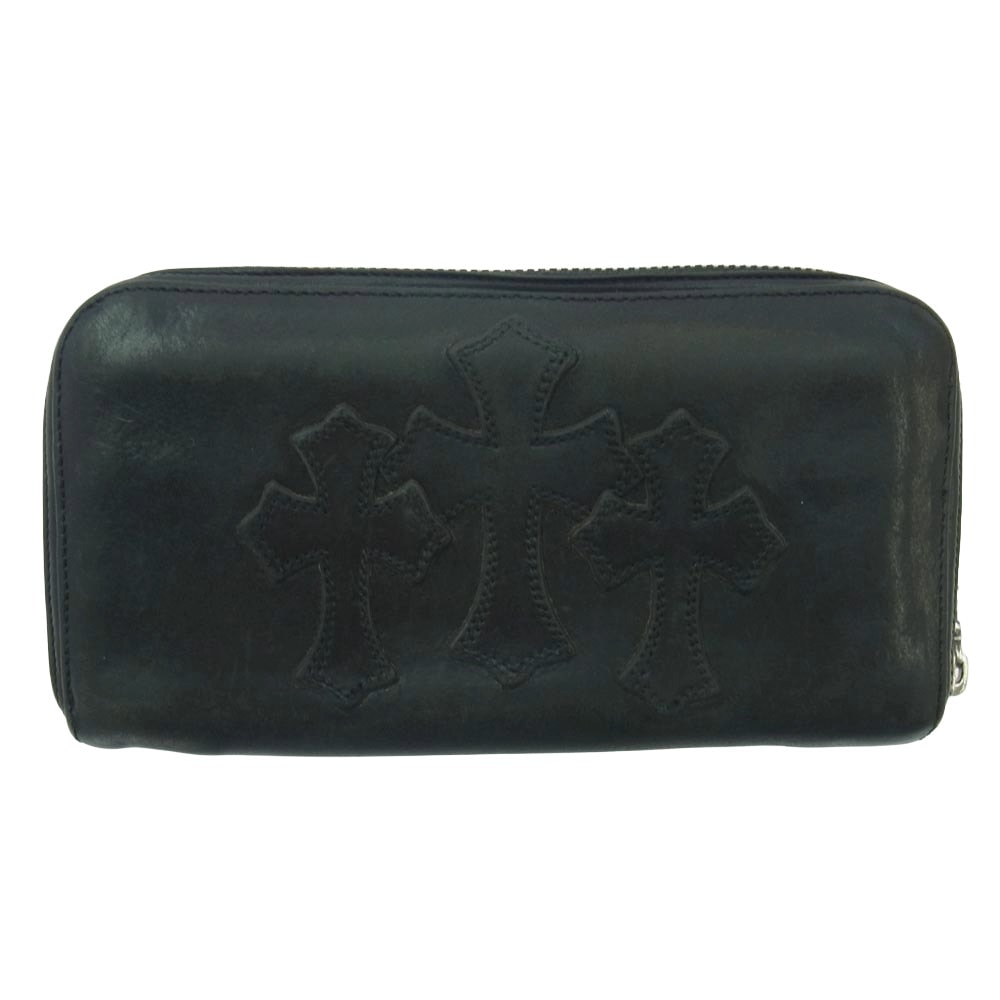 CHROME HEARTS クロムハーツ(原本無) ウォレット REC F ZIP 3 セメタリー クロスパッチ ラウンドファスナー ウォレット 長財布 ブラック系【中古】