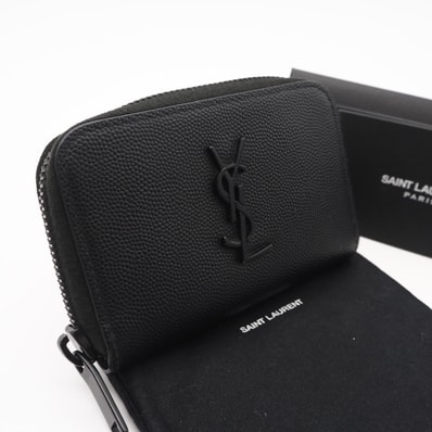 美品 SAINT LAURENT サンローラン レザー YSLロゴ コインケース MRT535411 コインケース ブラック カーフレザー レディース