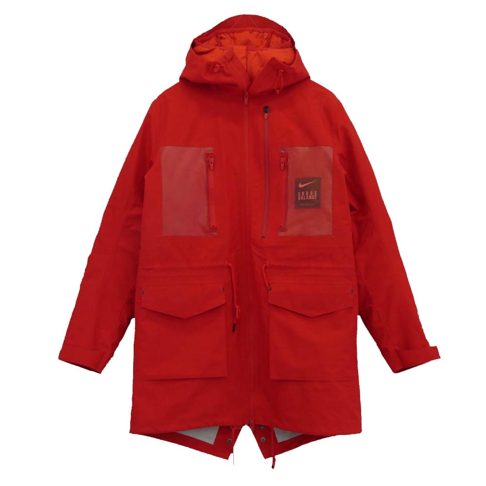NIKE ナイキ コート 19AW CD7523-611 × UNDERCOVER NRG TC 3L FISHTAIL PARKA 3レイヤー バックロゴプリント フィッシュテール パーカー コート ライナー脱着可能 レッド系 M【中古】