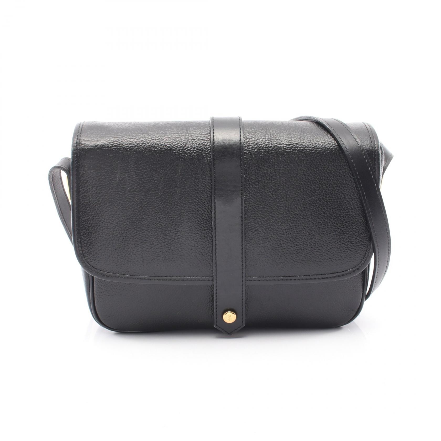 イヴ・サンローラン YVES SAINT LAURENT ロゴ ショルダーバッグ バッグ レザ- レディース ブラック系 【中古】