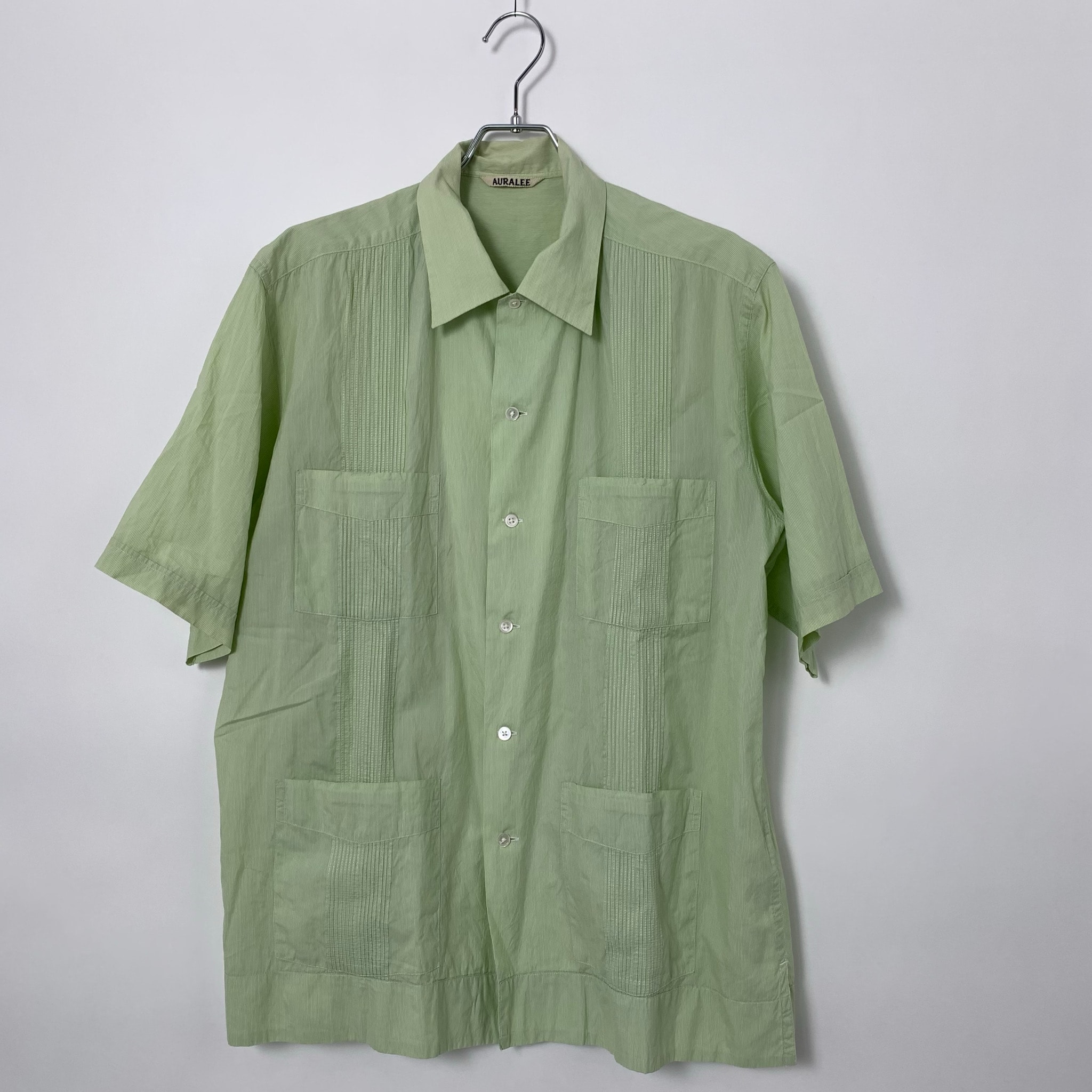 AURALEE Finx Silk Stripe Cuba Shirts "Green"