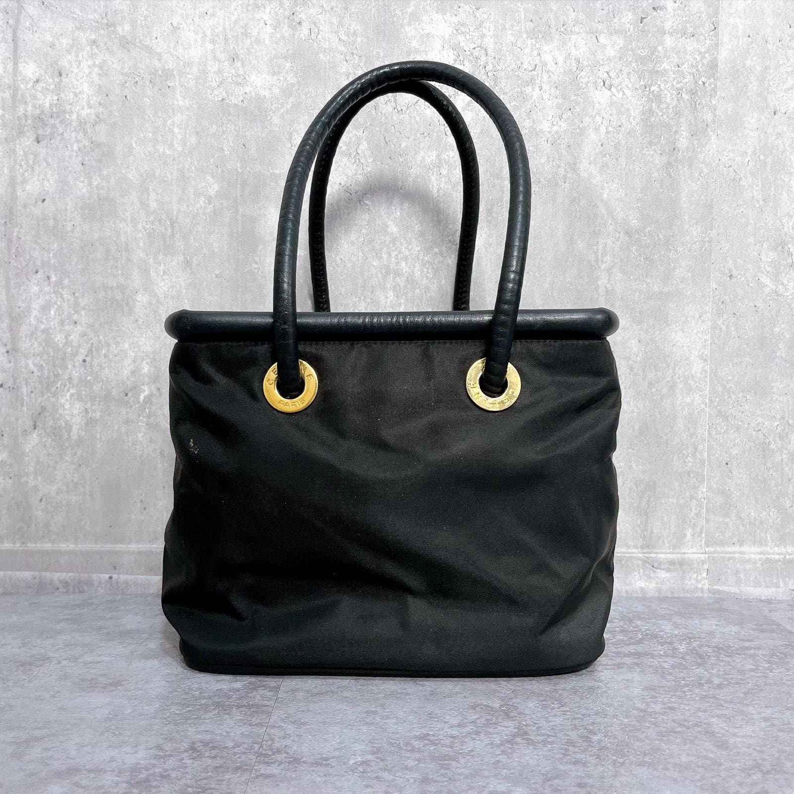 【CELINE】セリーヌ サークルハンドル ハンドバッグ ロゴ サークル金具 ダブルハンドル ギャザー ブラック ゴールド レディース 手提げ 鞄
