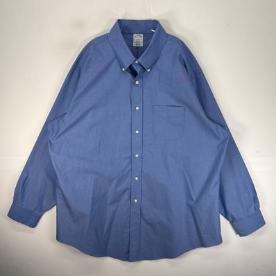 古着 ブルックスブラザーズ Brooks Brothers 長袖シャツ ボタンダウン 胸ポケット 2XL ブルー系 無地 メンズ