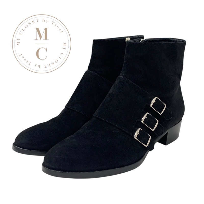 エルメス HERMES ブーツ ショートブーツ 靴 シューズ スエード ブラック 黒 シルバー ベルト