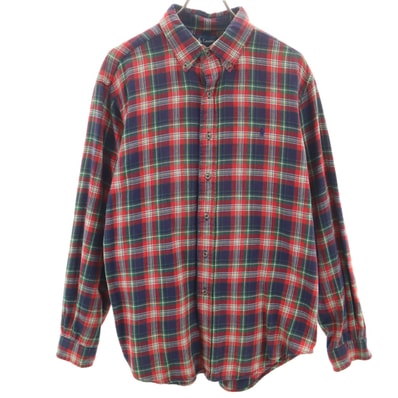 RALPH LAUREN ラルフローレン チェック柄 長袖 フランネル ボタンダウンシャツ L レッド